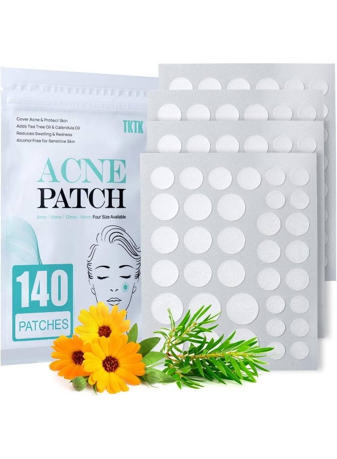 TKTK Acne Patch Pimple Patch, 4 Sizes 140 Patches Acne Absorbing Cover Patch, Hydrocolloid Invisible Acne Patches For Face Zit Patch Acne Dots Tea Tree, Calendula Oil - Image 1